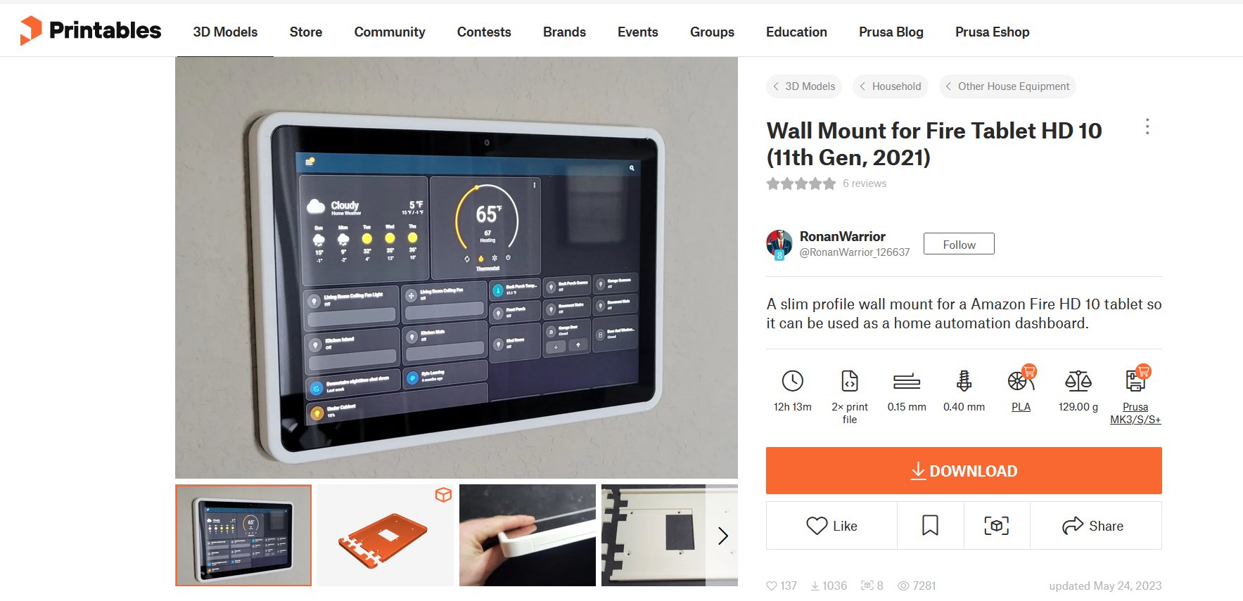 Printable FireHD10 wall mount