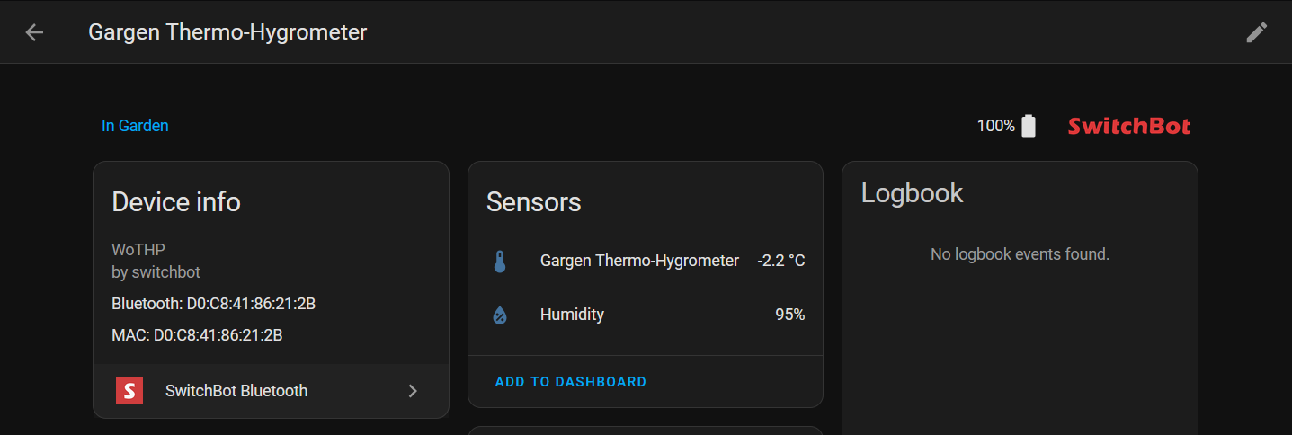 Switchbot Temperature sensor in Home Assistant settings