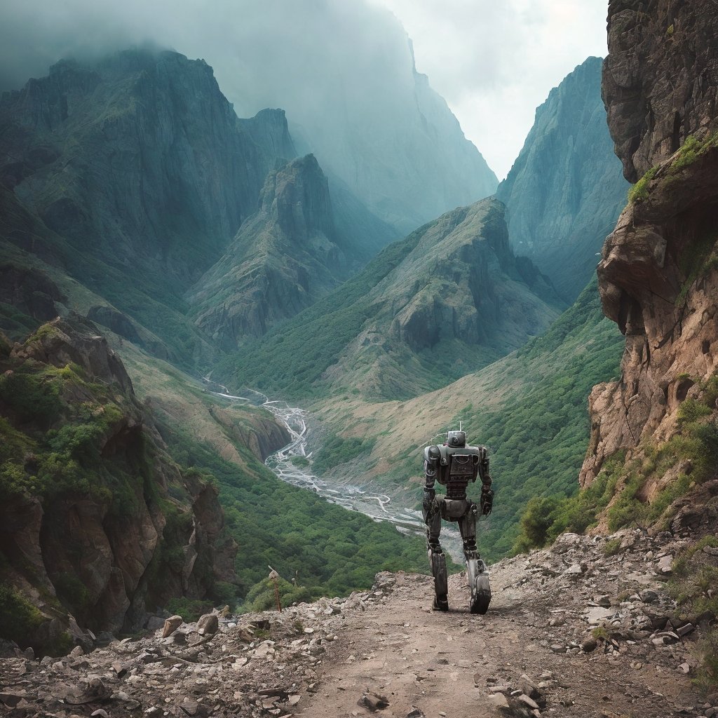 Lonely robots walking away into a cataclysmic valley part 2.