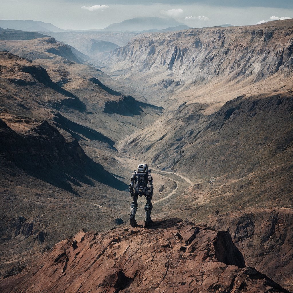 Lonely robots walking away into a cataclysmic valley part 3.