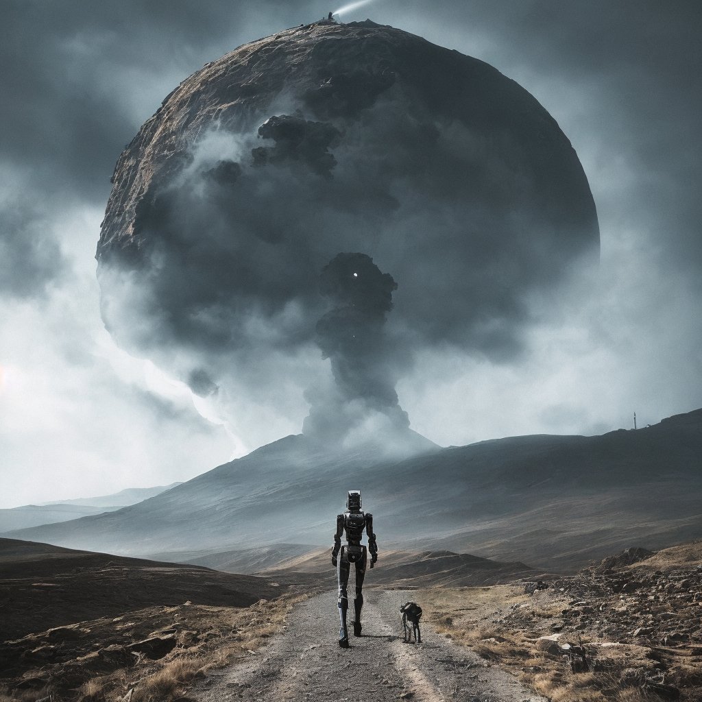 Lonely robots walking away into a cataclysmic valley part 4.