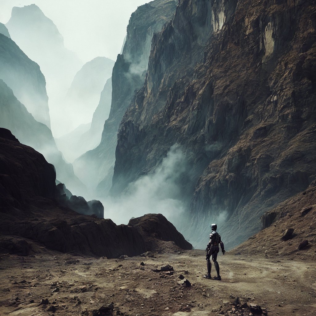 Lonely robots walking away into a cataclysmic valley part 5.