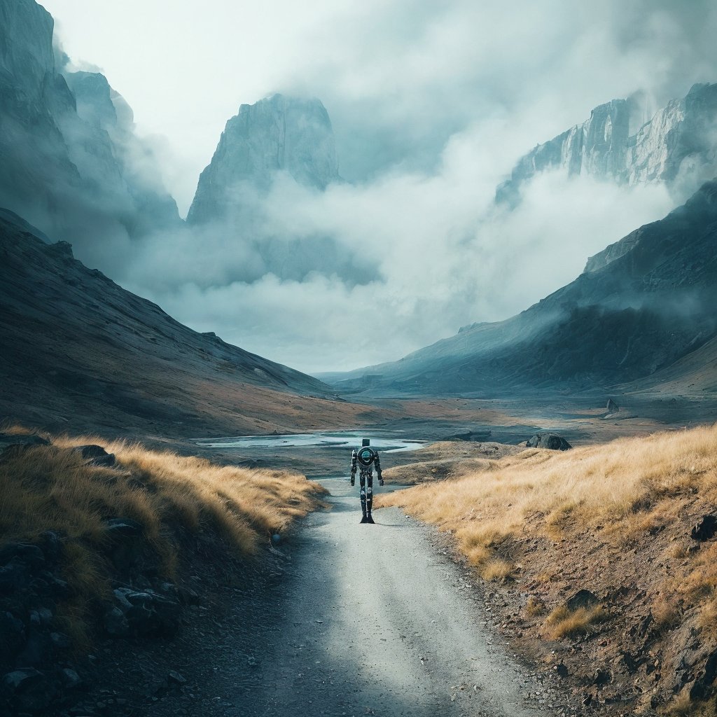 Lonely robots walking away into a cataclysmic valley part 6.