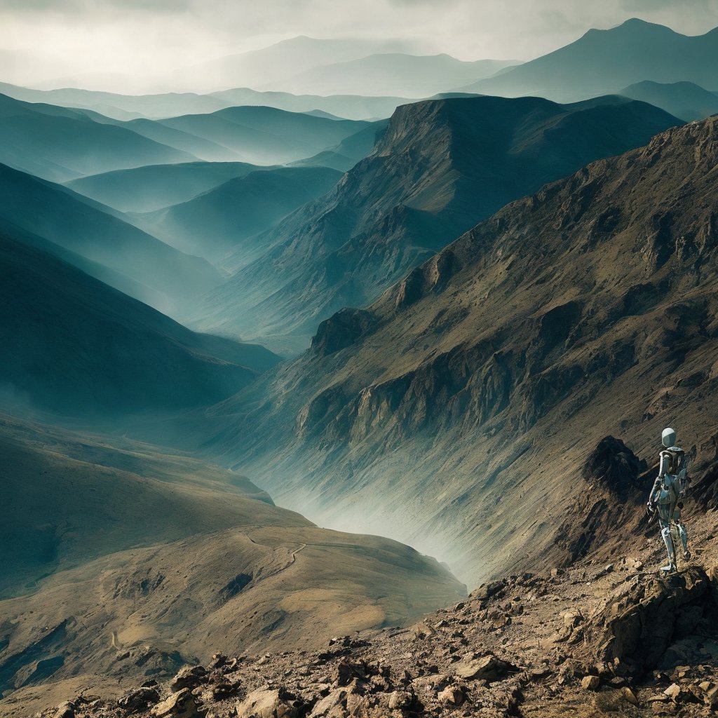 Lonely robots walking away into a cataclysmic valley part 7.