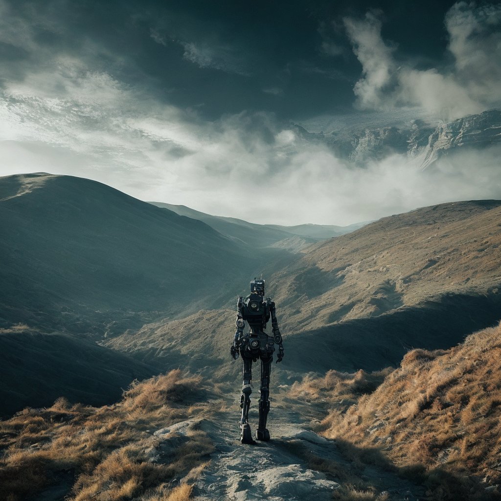 Lonely robots walking away into a cataclysmic valley part 8.