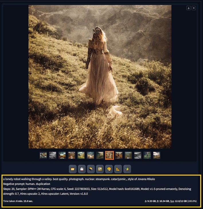 Using the SD output parameters to recreate identical images.