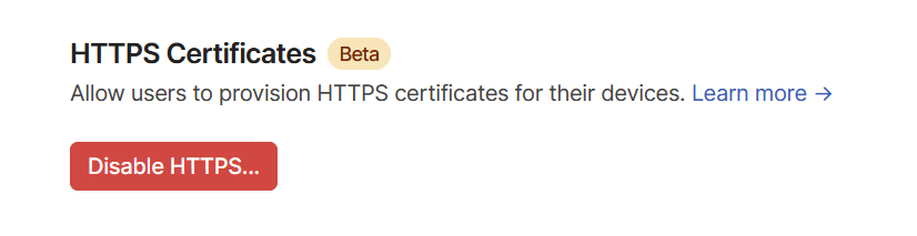 HTTPS enabled in the Tailscale admin console